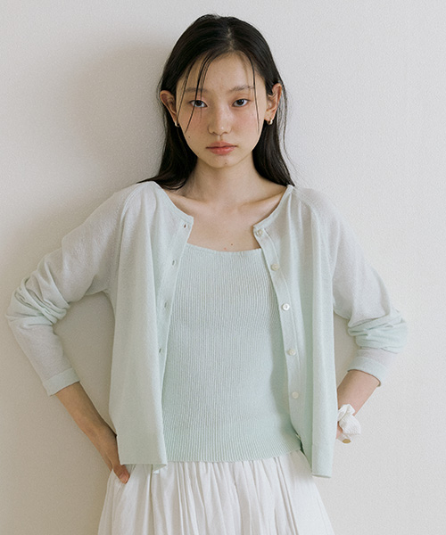 cotton blended knit cardigan-mint