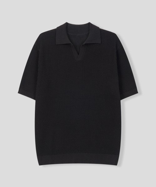 Минималистичное поло в рубчик с коротким рукавом [Black]
