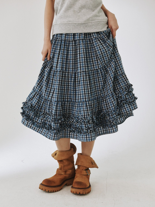 플리즈프로젝트(PLZPROJECT) MIDDLE FRILL SKIRT, BLUE CHECK