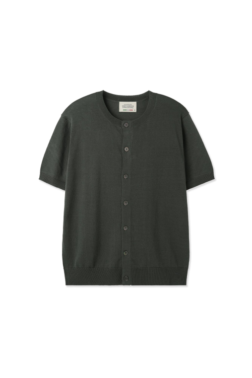 Льняной кардиган с круглым вырезом [Khaki]