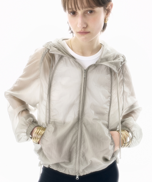 SHIRRING SHEER HOODED WINDBREAKER LGR