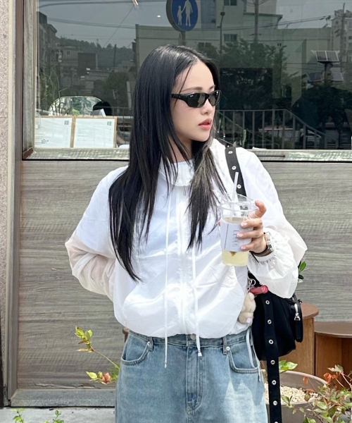 SHIRRING SHEER HOODED WINDBREAKER WT