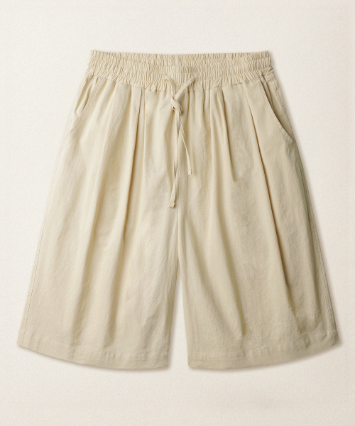Norman Deep Tuck Linen Like Short Pant Beige KJSP2614