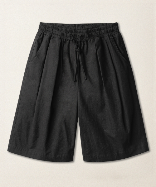 Norman Deep Tuck Linen Like Short Pant Black KJSP2614