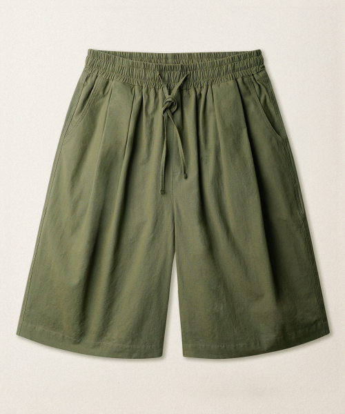 Norman Deep Tuck Linen Like Short Pant Khaki KJSP2614