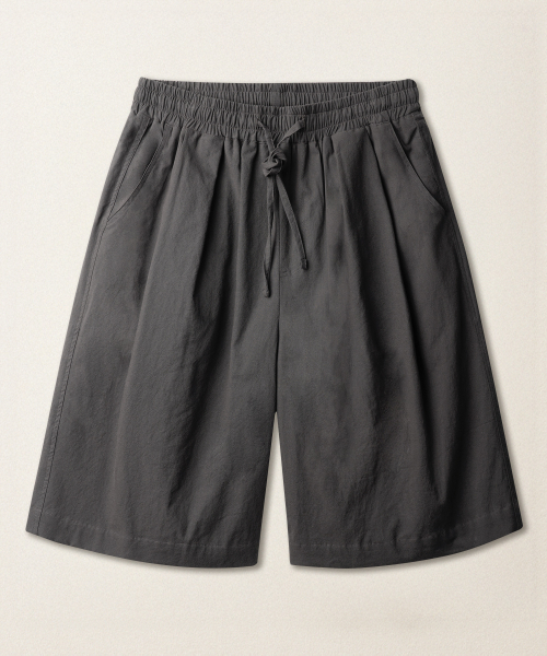 Norman Deep Tuck Linen Like Short Pant Charcoal KJSP2614