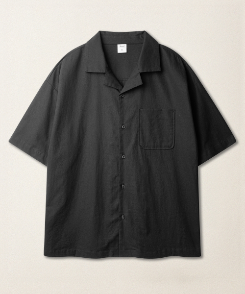 Рубашка с открытым воротником под лен KJSS2622 Black
