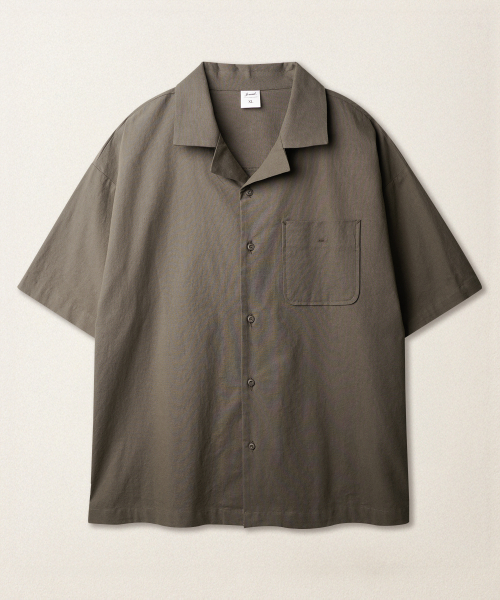 Льняная рубашка с открытым воротником Brown KJSS2622