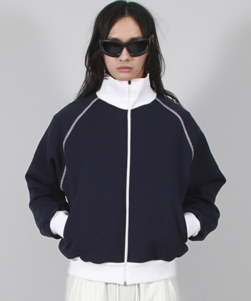 M COLOR STITCH NEOPRENE LOGO BLOUSON JUMPER NAVY