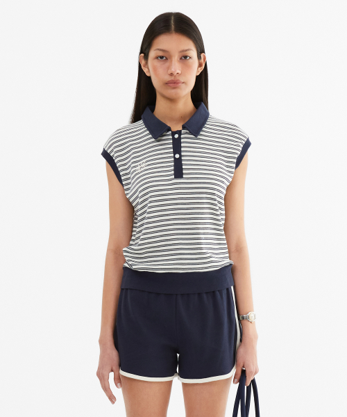 Color Combination Stripe Sleeveless_Navy
