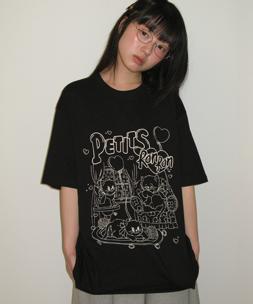 25SS人気【RONRON】PETIT CAT CRACK OVER FIT T SHIRT★3色 ☆2025SS新作☆RONRON☆PETIT CAT CRACK OVER FIT T SHIRT PETIT