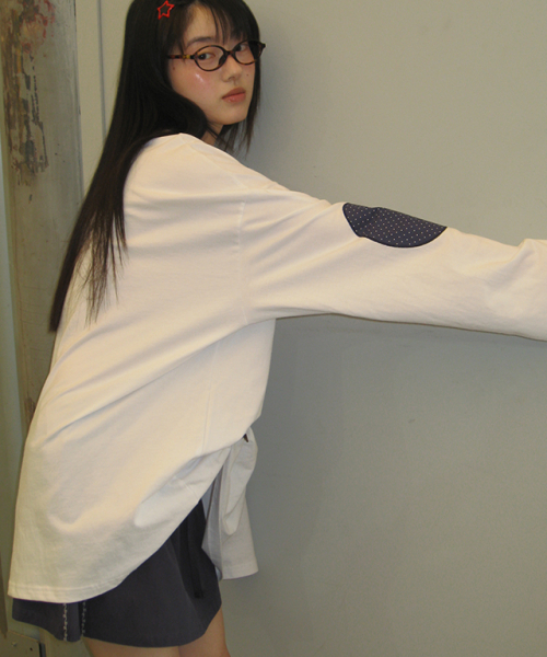 DOT ELBOW PATCH LONG SLEEVE WHITE