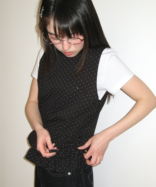 Tシャツ・カットソー RONRON FRILL SHIRRING SLEEVELESS BLACK DOT RR25BSL4266BD Last One ROTOL / WIDE TWIST SS T BORDER SUNRIZE