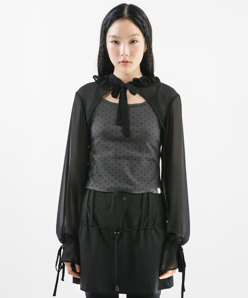 CHIFFON HOODED BOLERO [BLACK]