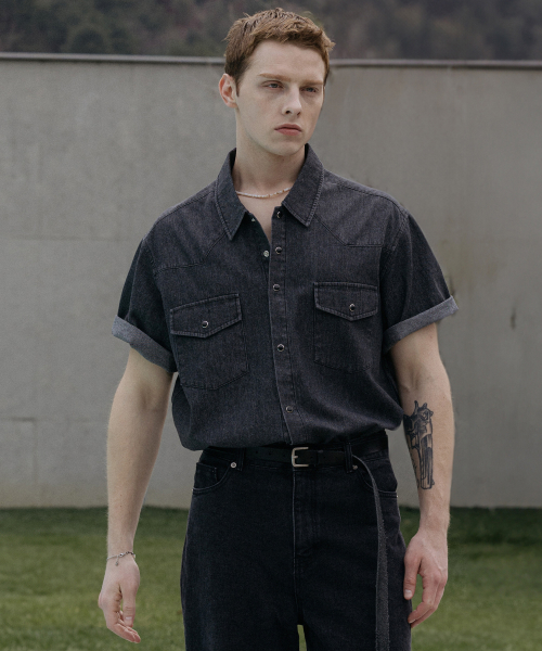 Cool Flow Denim Western Short-Sleeve Shirt [Raw Black]