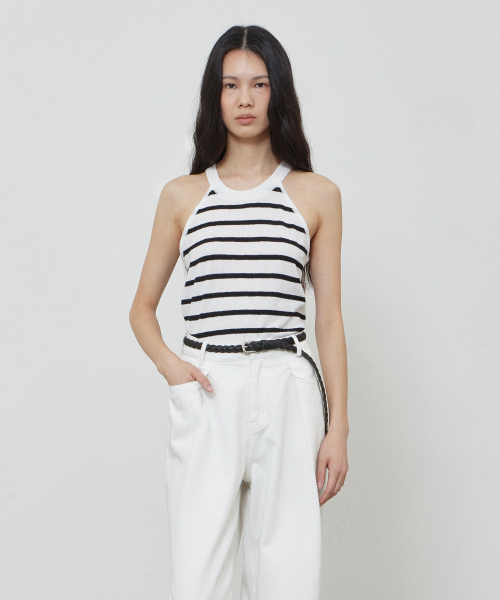 HALTER NECK SLEEVELESS TOP - WHITE STRIPE