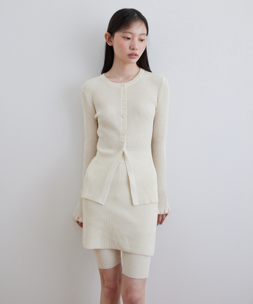 Ruffle sleeve cardigan_IVORY