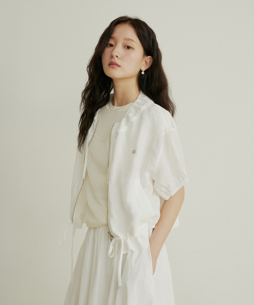 Shirring half windbreaker - white