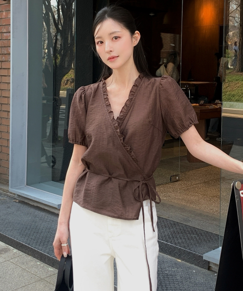 Frill wrap blouse TISU03BL04_Brown