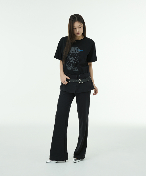 Layering Flare Skirt Pants - Black