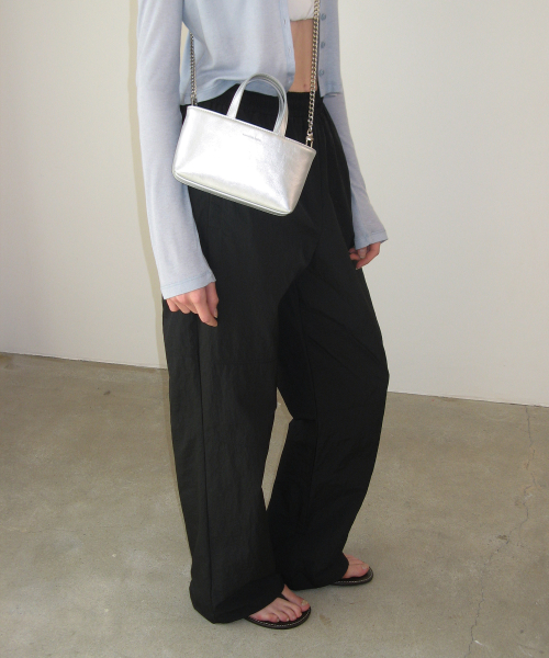 Line Nylon String Pants - Black
