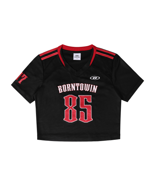 본투윈(BORN TO WIN) W RUGBY JERSEY SEMI CROP T-SHIRTS [BLACK