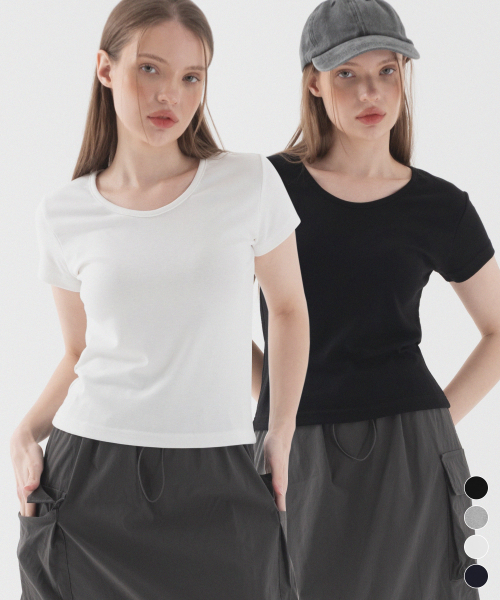 [2 PACK] slim fit round neck short sleeve t-shirt (4color)