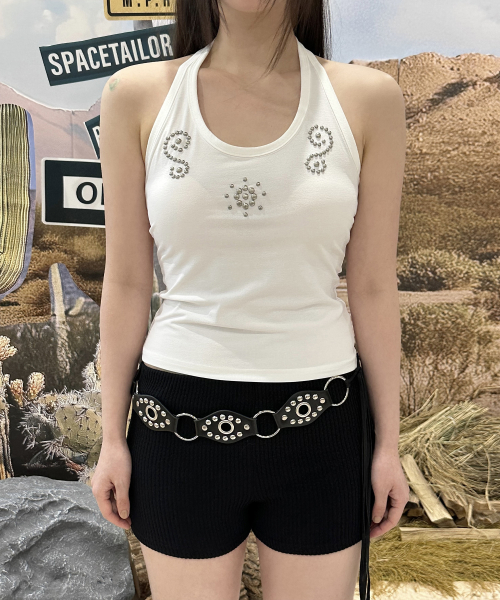 HALTERNECK STUD SLEEVELESS, WHITE