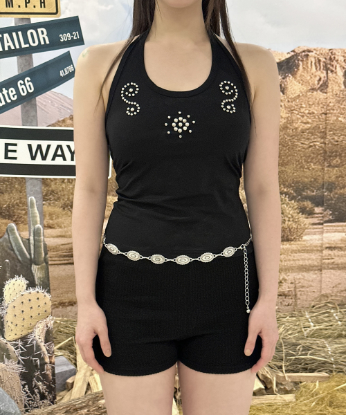 HALTERNECK STUD SLEEVELESS, BLACK