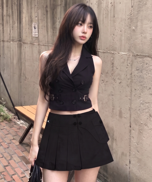 인어데이즈 플리츠 포켓 카고 미니 스커트 (블랙)