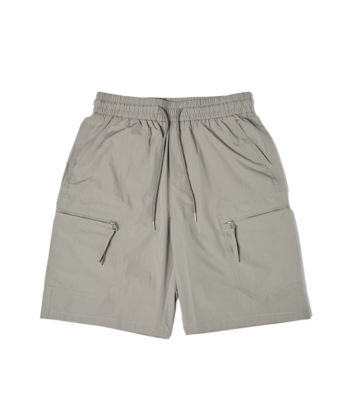 MUSINSA | DOUBLE JD Zipper Pocket Woven Short Pants (Light Khaki)