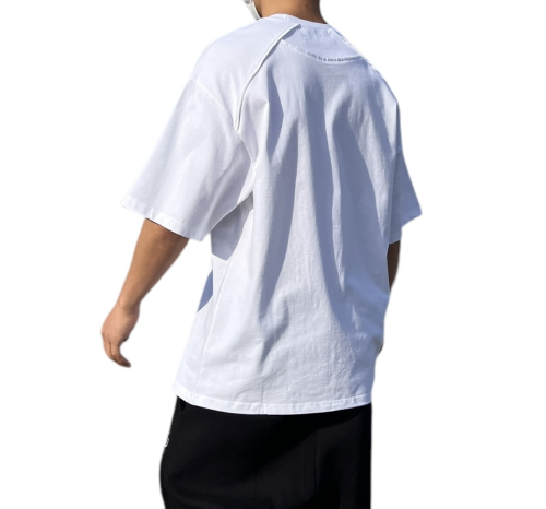 숄더 파이핑 레귤러 오버핏 반팔 (화이트)