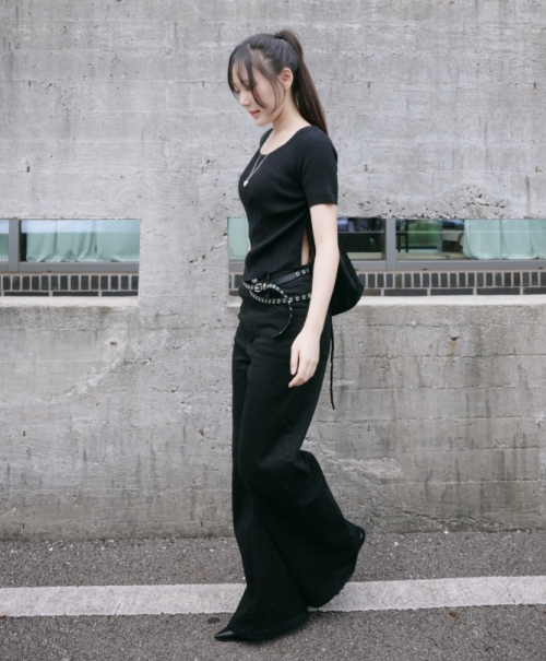 Джинсы клеш прямого кроя (Black)