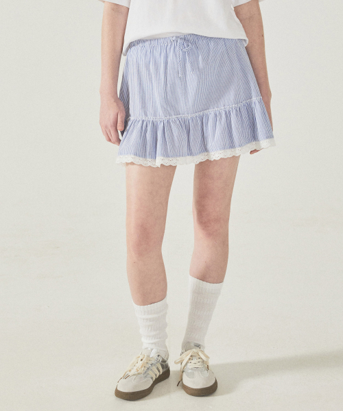 【韓国WHO.A.U フーアーユー】Stripe Tiered Short Skirt Stripe Tiered Short Skirt - 후아유닷컴