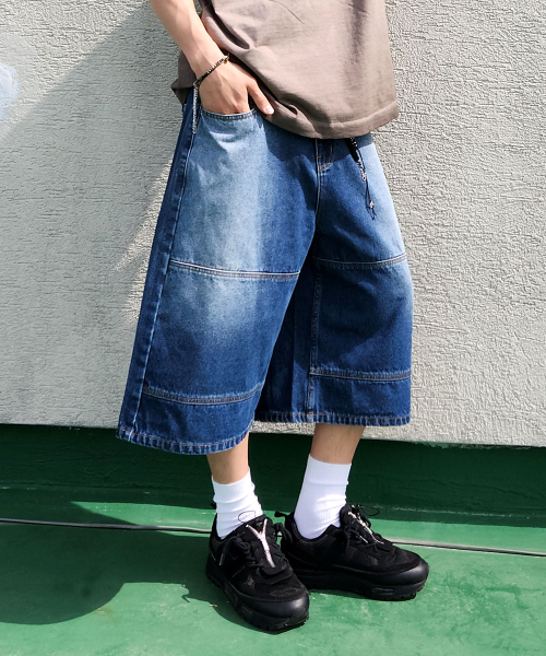 CUT LINE DENIM BERMUDA PANTS_BLUE