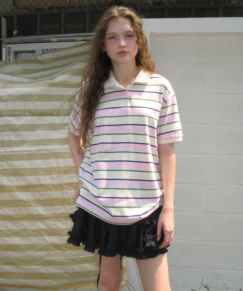 Bold Stripe Half Sleeve PK Shirt (Pink)