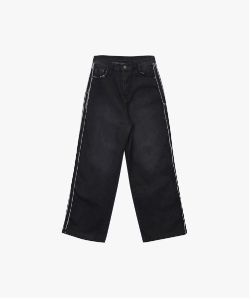 FRINGE DENIM PANTS_BLACK