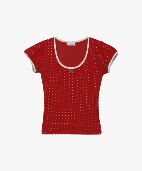 DOTTY RIBBON SHIRRING T-SHIRT_RED