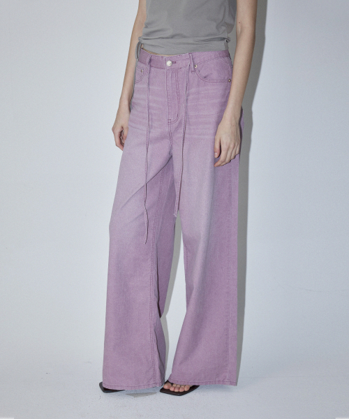 DRAWSTRING PIGMENT WASHING DENIM PANTS - LAVENDER