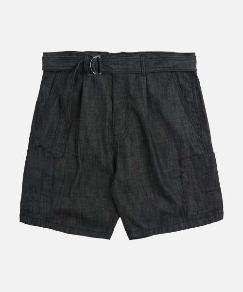 BELTED DENIM SHORTS _ BLACK