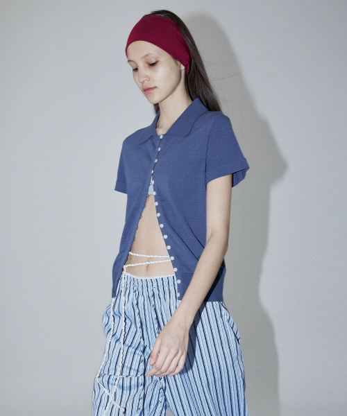 CONTRASTING BUTTONS SHIRT CARDIGAN - BLUE