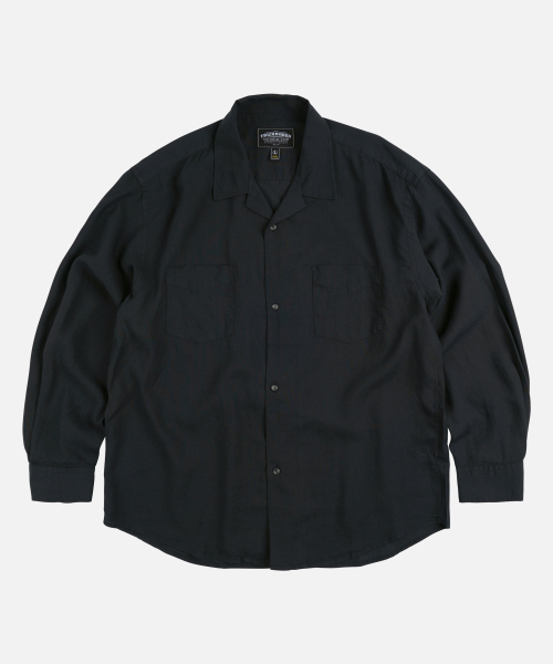 TENCEL LINEN OPEN COLLAR SHIRT _ CHARCOAL