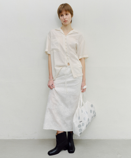 POCKET EMBROIDERY PATCH HALF SLEEVE SHIRT - IVORY