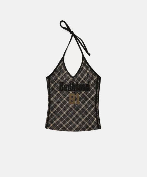 MUSINSA | BADBLOOD [AQUA] Vintage Club Halter Tank - Checkered Red