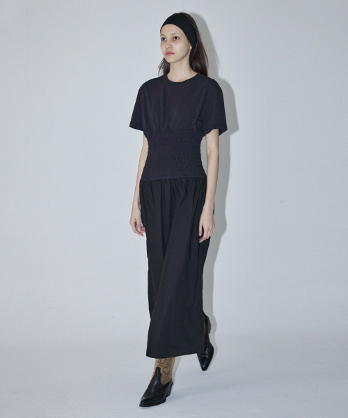SMOKING TOP LAYERED ONE-PIECE - BLACK