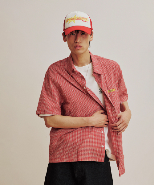 Mini Label Check Half Shirt - Red