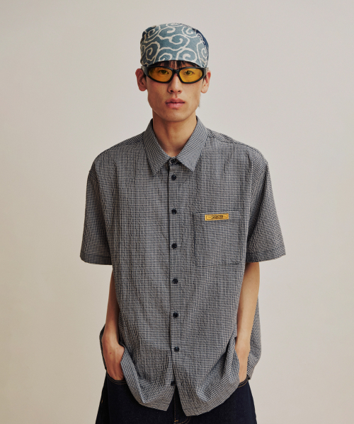 Mini Label Check Half Shirt - Blue