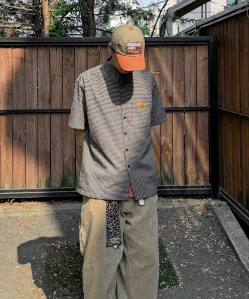 Mini Label Check Half Shirt - Black