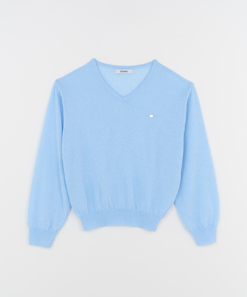 V-образный льняной оверсайз лонгслив Sky Blue
