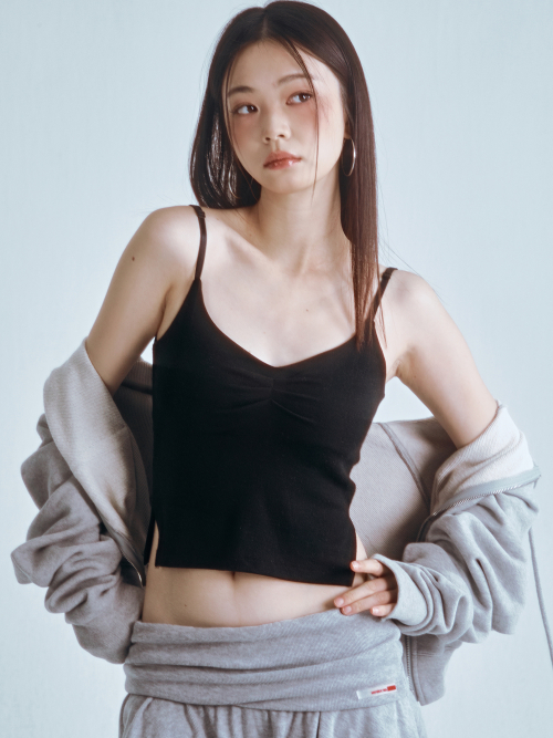 Side Slit Shirring Sleeveless Black